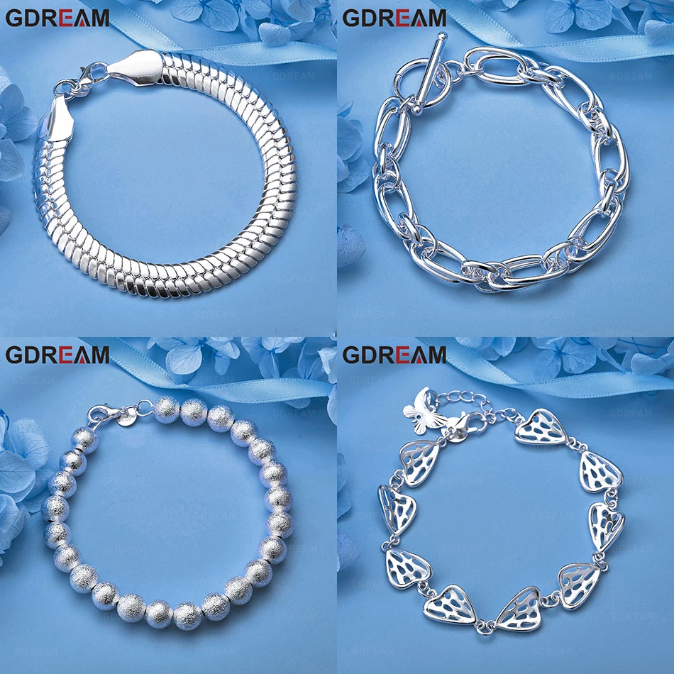 

GDREAM 925 Sterling Silver Smooth Double Lock To Clasp Bracelet European And American Personality Women'S Holiday Gift Jewelry
