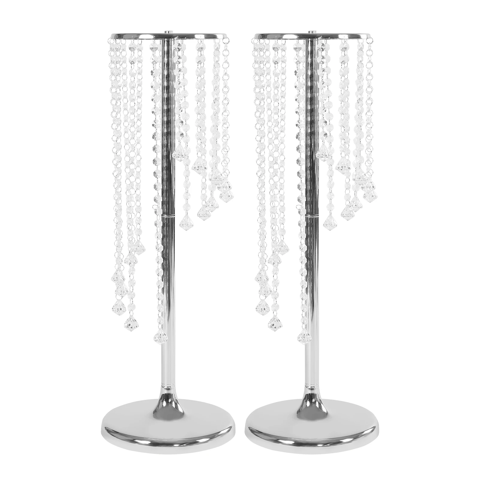 2 Pcs 70cm Tall Crystal Flower Vase Silver Modern Iron, Acrylic Crystal Electroplating Process Metal Flowers Stand for Party