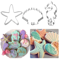 3Pcs Mermaid Cookie Cutter Mould Seahorse Shells Fondant Biscuit Cake Mold For Kids Mermaid Theme Birthday Sea Party Cake Decor