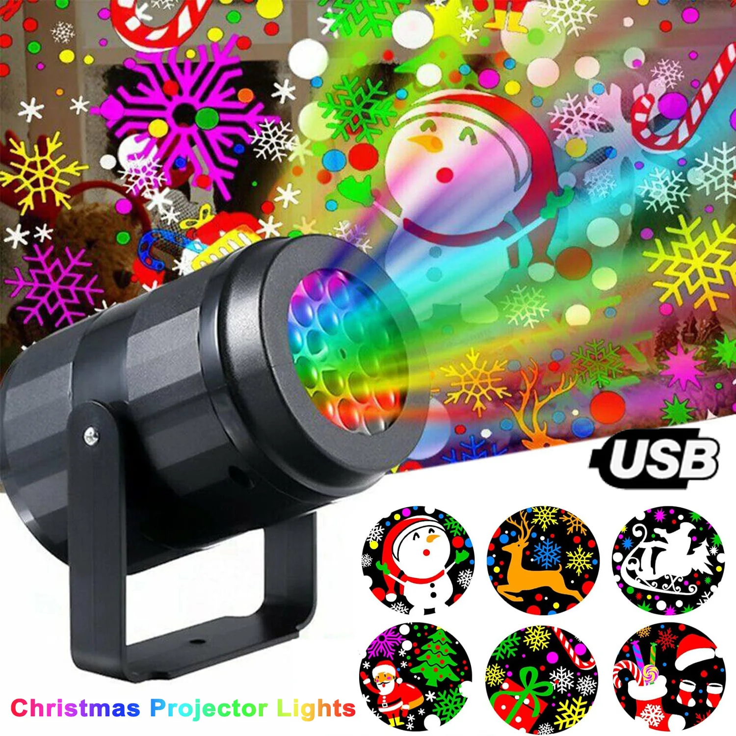 USB Power Christmas Projector LED Night Lamp Indoor 16 Pattern Projection Fairy Light for Bedroom Xmas New Year Party Home Decor