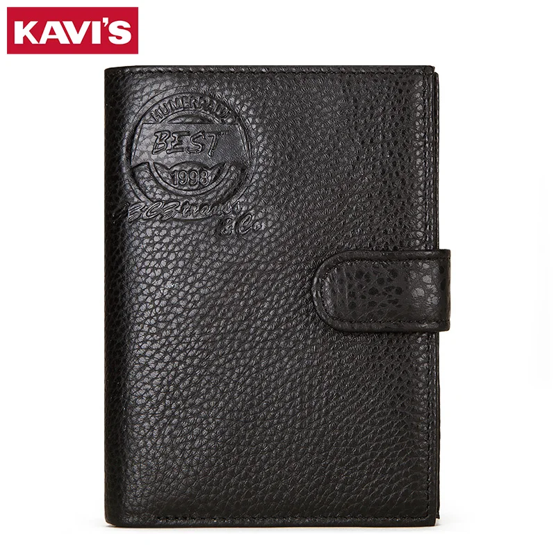 

KAVIS Solid color men's double-folding passport bag, easy to carry, cowhide, large-capacity multi-card slot