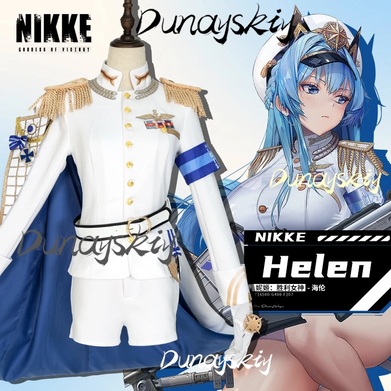 Nikke Helm Cosplay Costume Wig Helen Sexy Uniform Blue Wig Full Set Women Sexy Customized Outfit Girls The Goddess of Victory