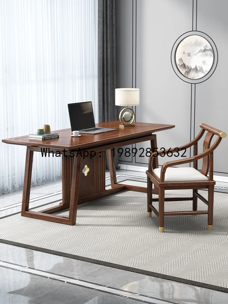 YFY Solid Wood Modern Calligraphy Desk New Chinese Style Walnut Office Desk Boss Light Luxury Home Use