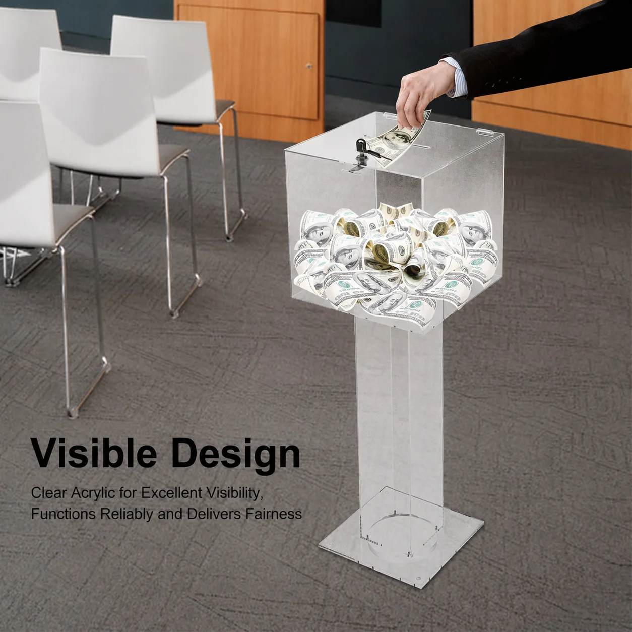 Floor Standing Acrylic Drop Box Transparent Sturdy Display Collection Box Large Capacity Practical Receiving Organizer For Home Office Public Indoor Use