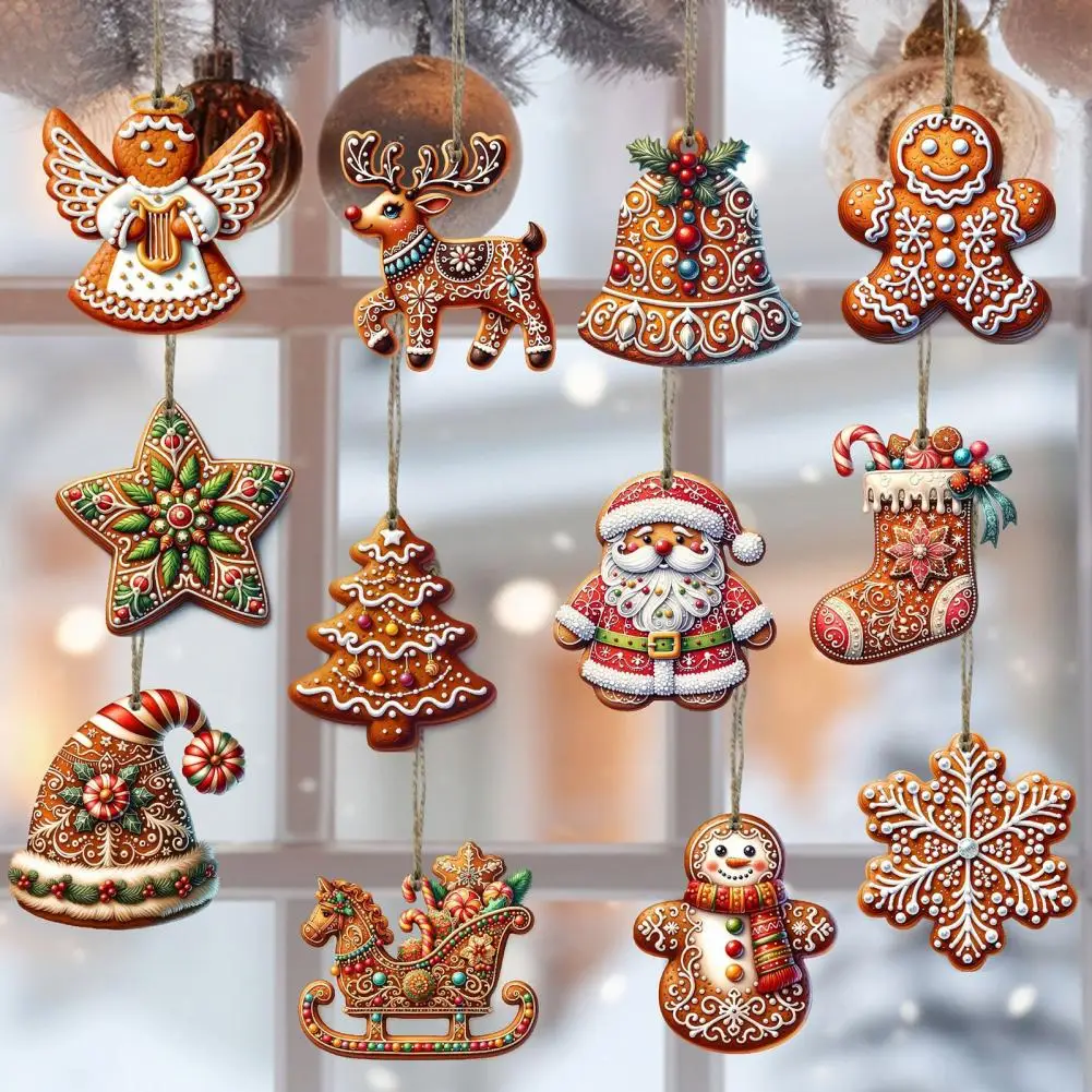Christmas Hanging Decorations Wooden Gingerbread Pendant Ornaments Wooden Gingerbread Christmas Ornaments Set for Tree Decor