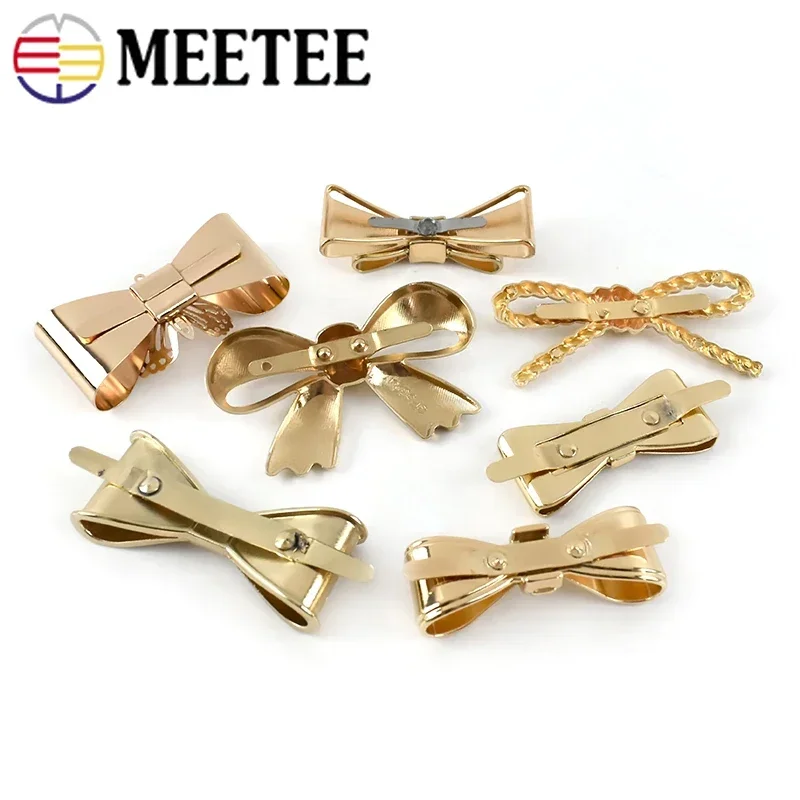 10Pcs Bowknot Metal Buckles Shoes Decorative Clasps Bag Clothes Leather Luggage Label Tags DIY Sewing Hardware Craft Accessories