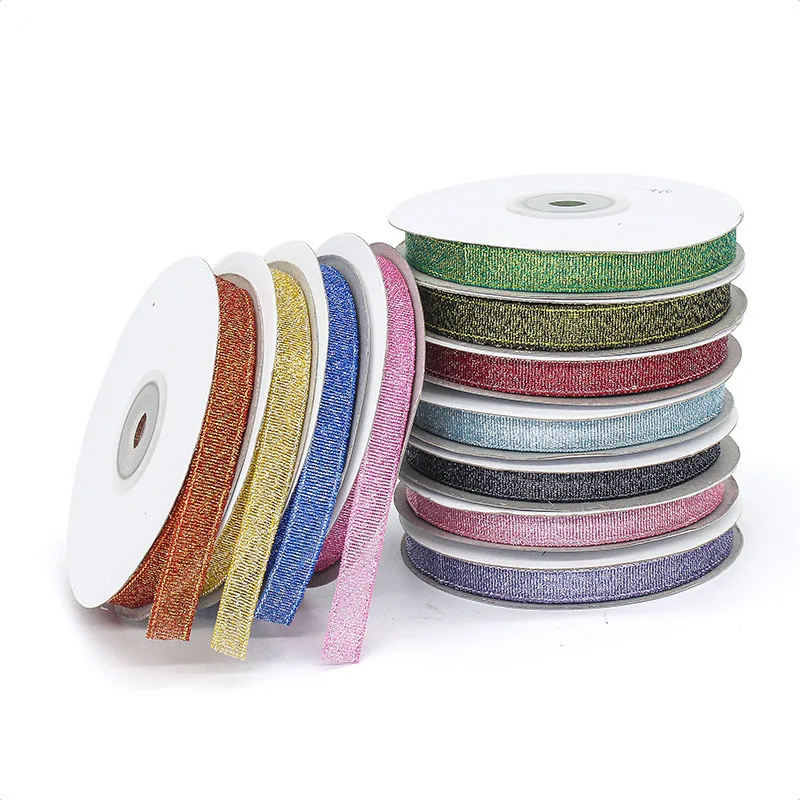 100Yards Colorful Shiny Glitter Ribbon10 mm in Width Metallic Glitter Satin Ribbon Roll For Garment Gift Wrap