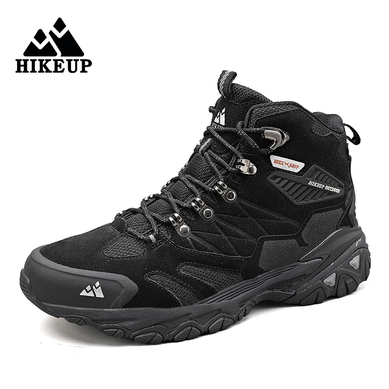 HIKEUP-Bottes de randonnée en daim pour hommes, baskets de trekking en plein air, chaussures de montagne en cuir haut de gamme, hiver