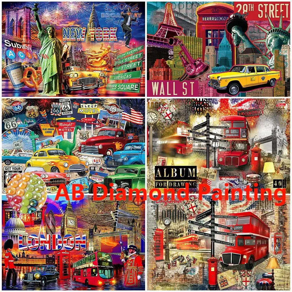 AB Diamond Embroidery Street Car Mosaic Art Diamond Painting Landscape New York London Cross Stitch Kits Wall Decor