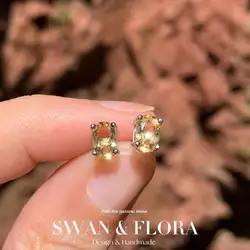 5MM Natural Citrine 925 Sterling Silver Stud Earrings For Women Jewelry Gift Simple Peridot Jewelry Green