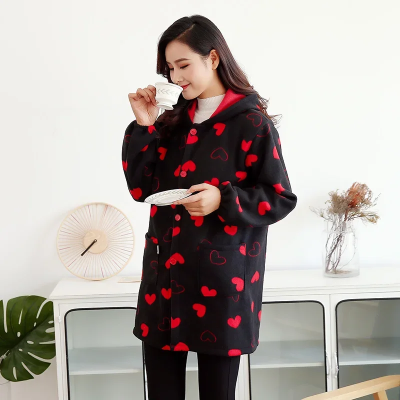 Korean version with velvet overalls adults and women thick winter household kitchen oil proof long sleeve warm work coat