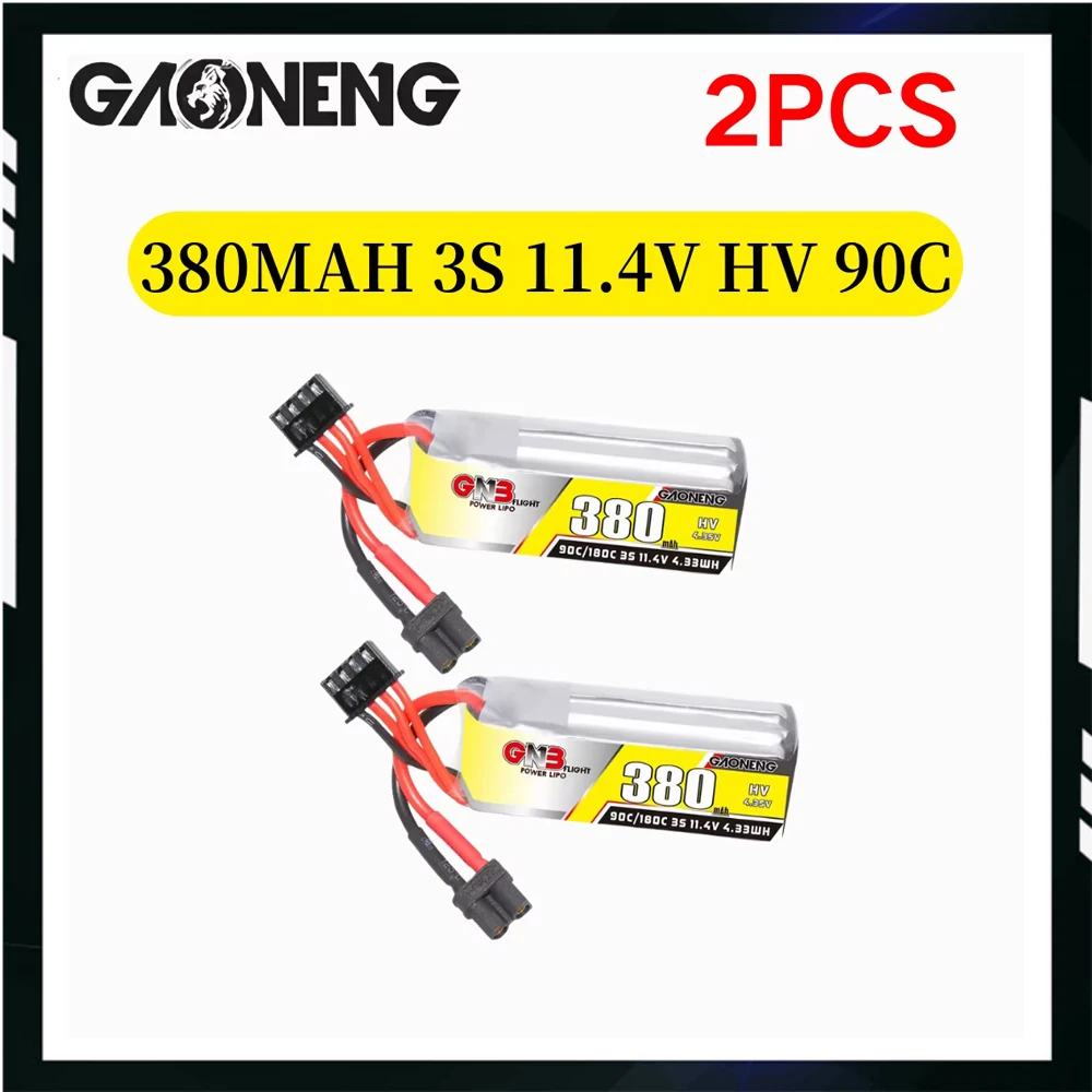 2PCS Gaoneng GNB 3S 380mAh 11.4V 90C/180C HV Lipo Battery With XT30 Plug For Micro FPV Drone