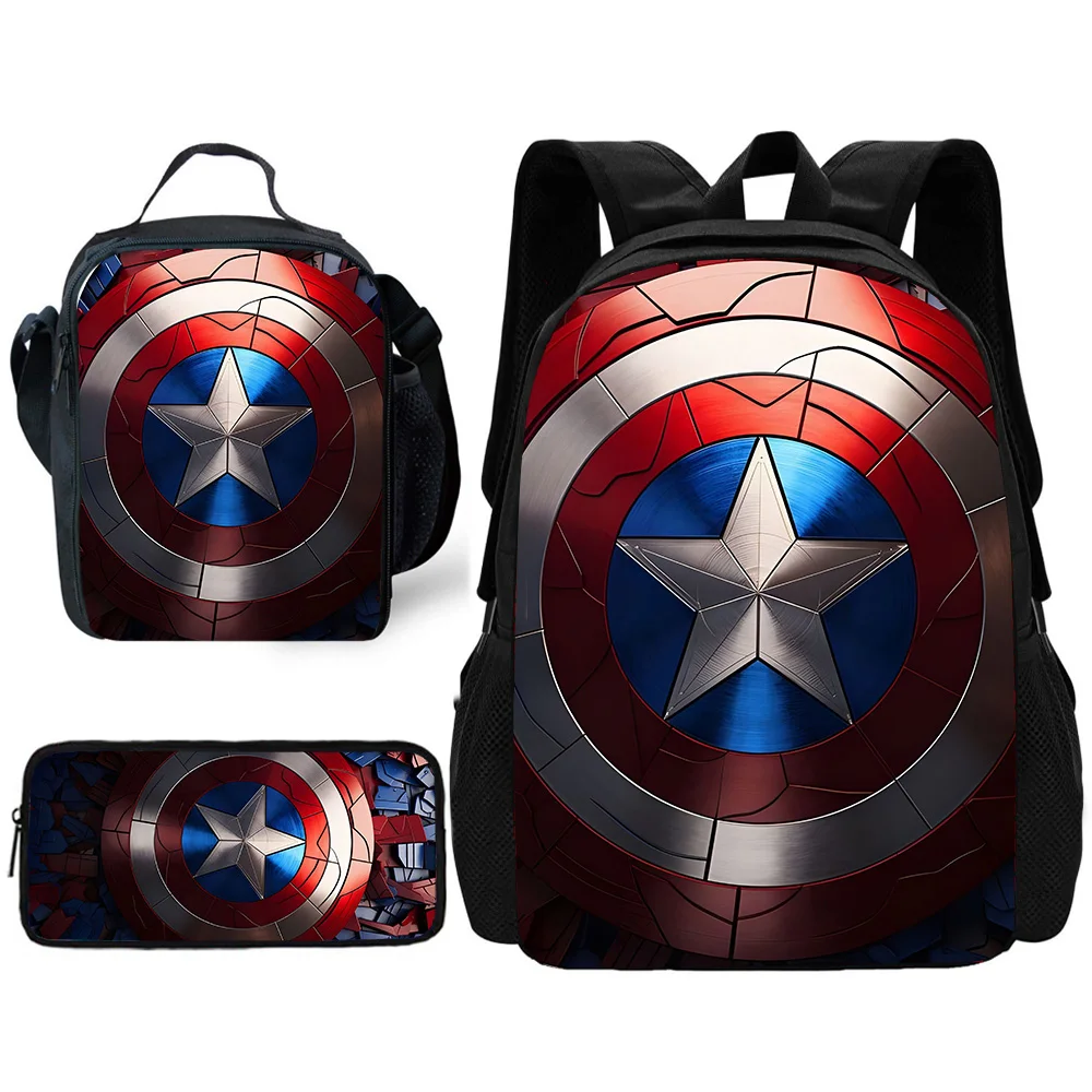 Child School Captains America Backpack with Lunch Bags ,Pencil Bags ,School Bags for Boys Girls Best Gift