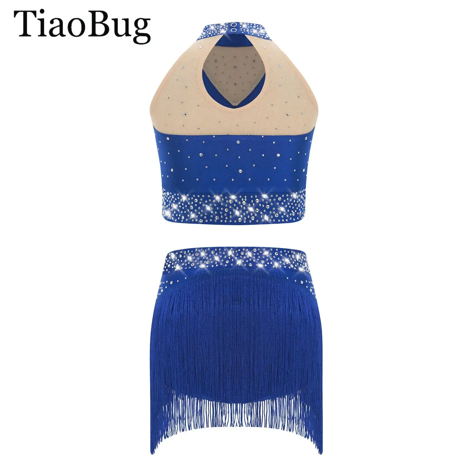 

Girls Latin Jazz Dance Outfit Sparkly Sequins Tank Tops Dance Vest with Dance Bottoms Set Sequins Fringe Performance Dancewea