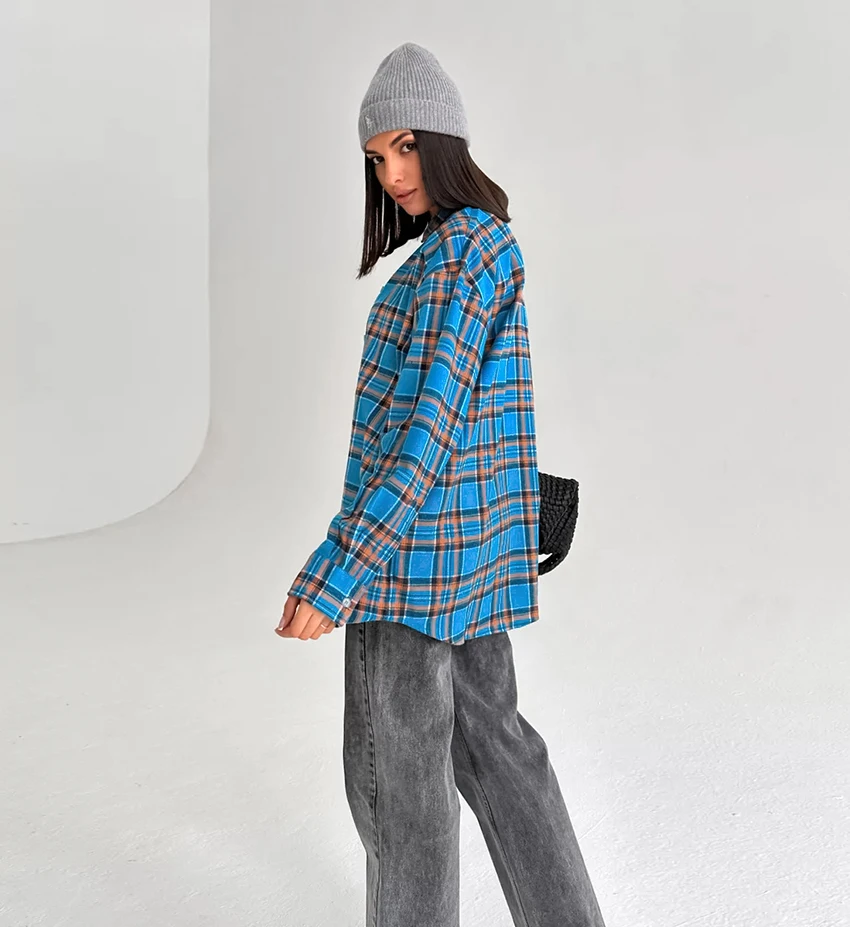 Autumn Female Office Fashion Shirt Tops For Woman 2024 Summer Women Oversized Plaid Shirt Vintage Long Sleeve Loose Fit Blouse