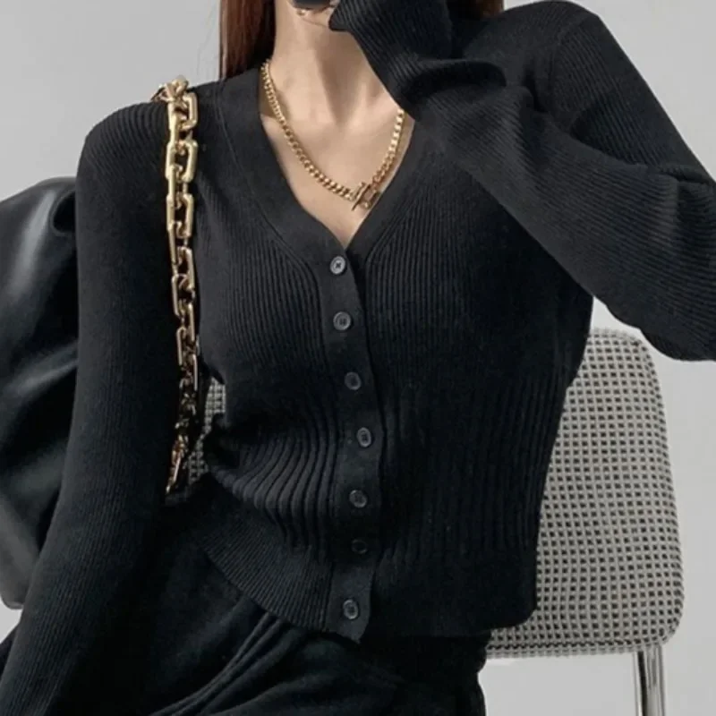 

Slim Cardigans for Women Minimalist Korean Style Long Sleeve Spring Autumn V-neck Casual Ins Chic Young Elegant Female All-match