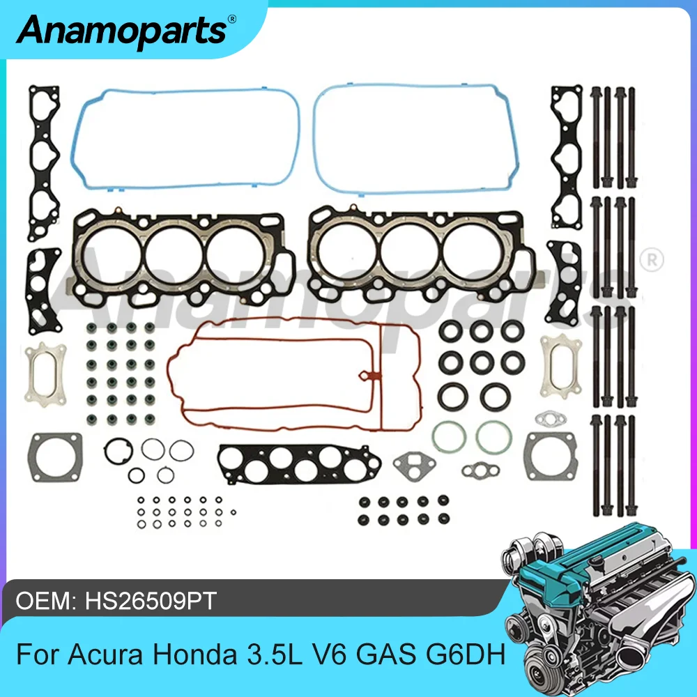 Juego completo de juntas de motor con pernos de culata para motores 3.5L V6 GAS J35Z2, compatible con Honda Accord, Crosstour, Pilot, Acura RDX, TSX, TL 3.0L 08-17