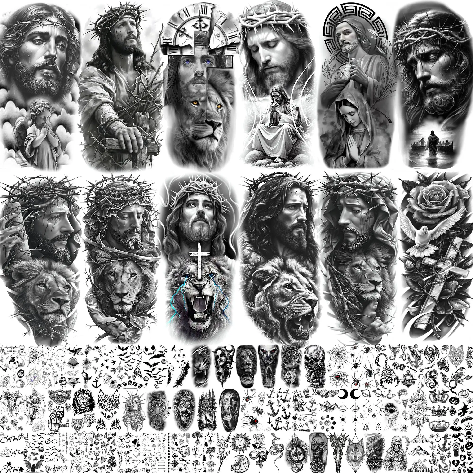 74 hojas de buena viernes, Jesús, pegar tatuajes temporales para mujeres y hombres, tatuajes de fe cristiana, tatuaje falso realista, pegatina de mano para brazo