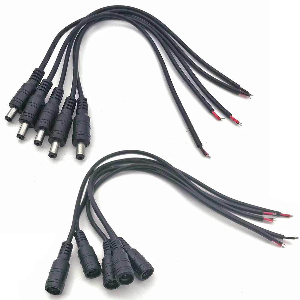 Black 5.5 X 2.1mm DC Plug Jack Connector Cable Pigtail 12V Male Female 5.5*2.1 DC Adapter for 5050 3528 LED Strip Light