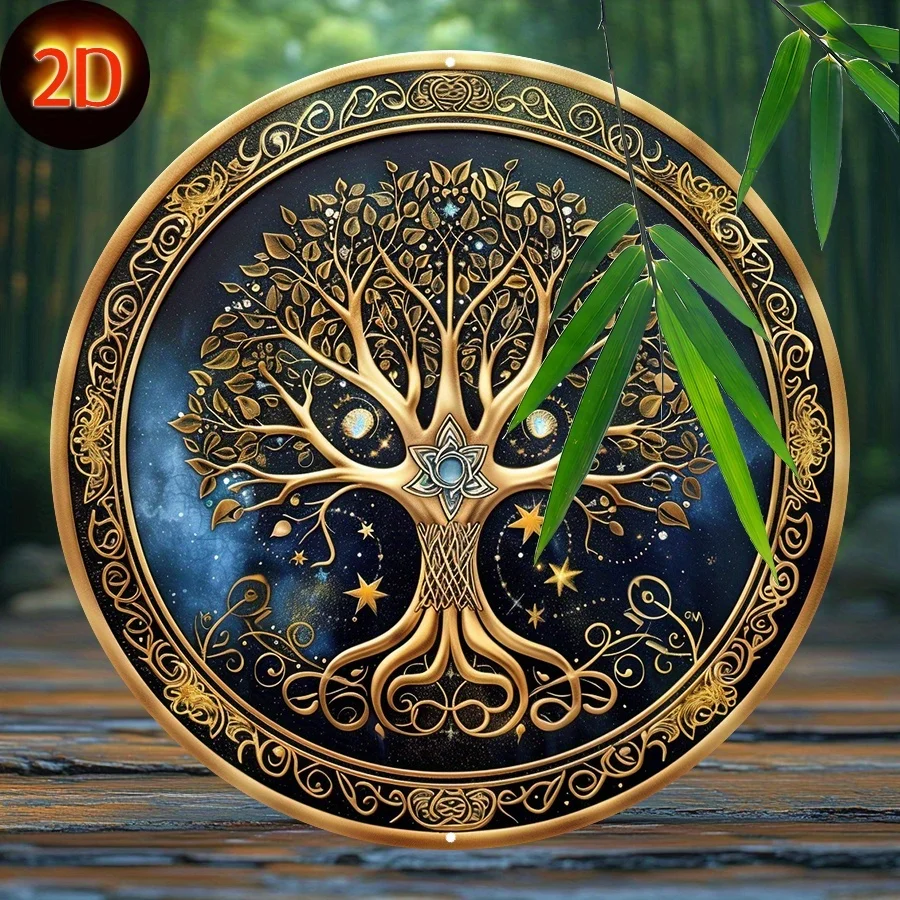 Tree of Life Mandala Decorative Sign - Vintage Metal Aluminum Wall Hanging Plaque for Home, Kitchen, Garden, Bedroom, Bar