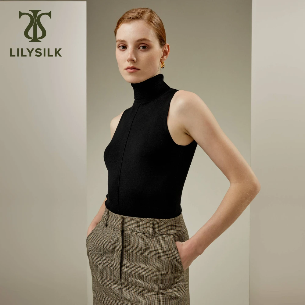 LILYSILK Women's Machine Washable Spun Silk Knitted Turtleneck Ladies Slim Fit Sleeveless Basic Top for Multiple Occasions