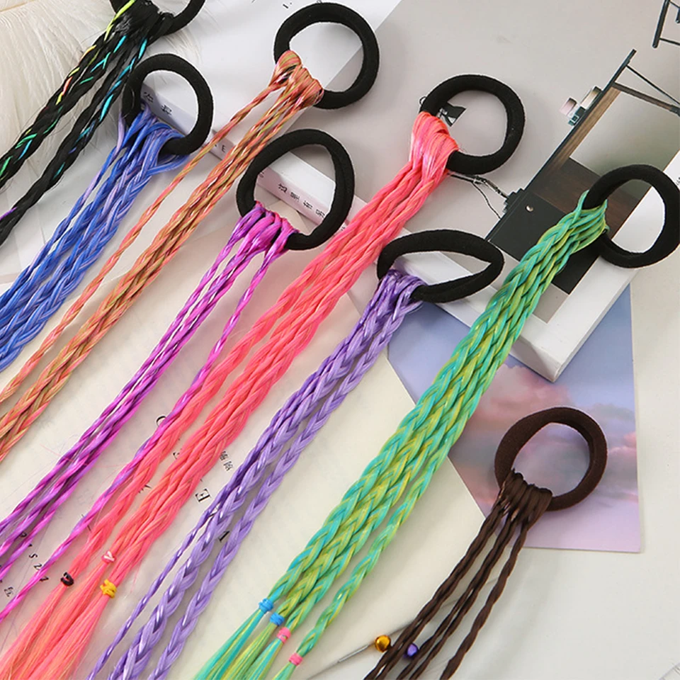 Coleta de peluca sintética de colores para niños con banda elástica, trenzas pequeñas, accesorio de cabello 3