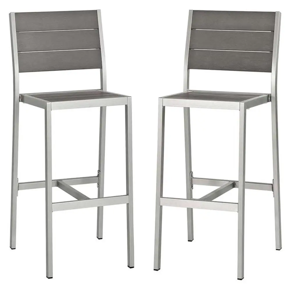 Outdoor Patio Aluminum Armless Bar Stool Set Of 2 Silver Gray, Customized