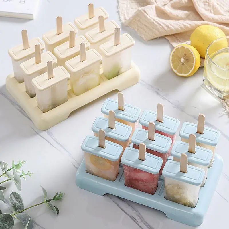 9 Grid Ice Cream Popsicle Mold DIY Ice Cream Machine Homemade  with Plastic Stick Ice-lolly Mold Ice Cube Tray Kitchen Ga
