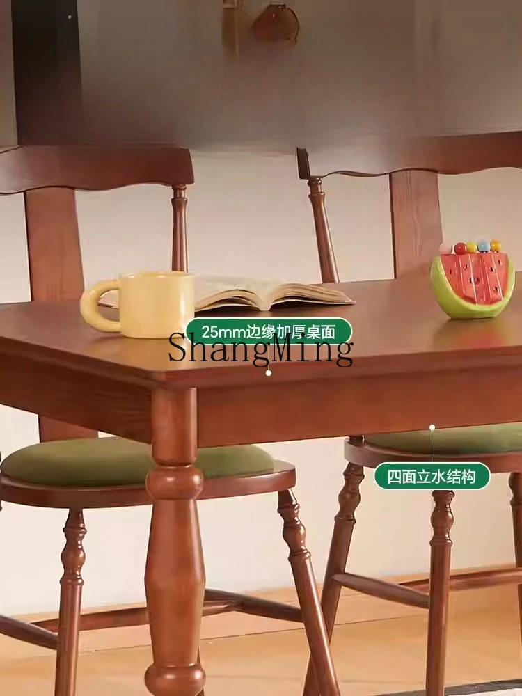 طاولة طعام من الخشب الصلب DHY متوسطة عتيقة وشقة صغيرة منزلية مستطيلة وطاولة طعام كلاسيكية #6