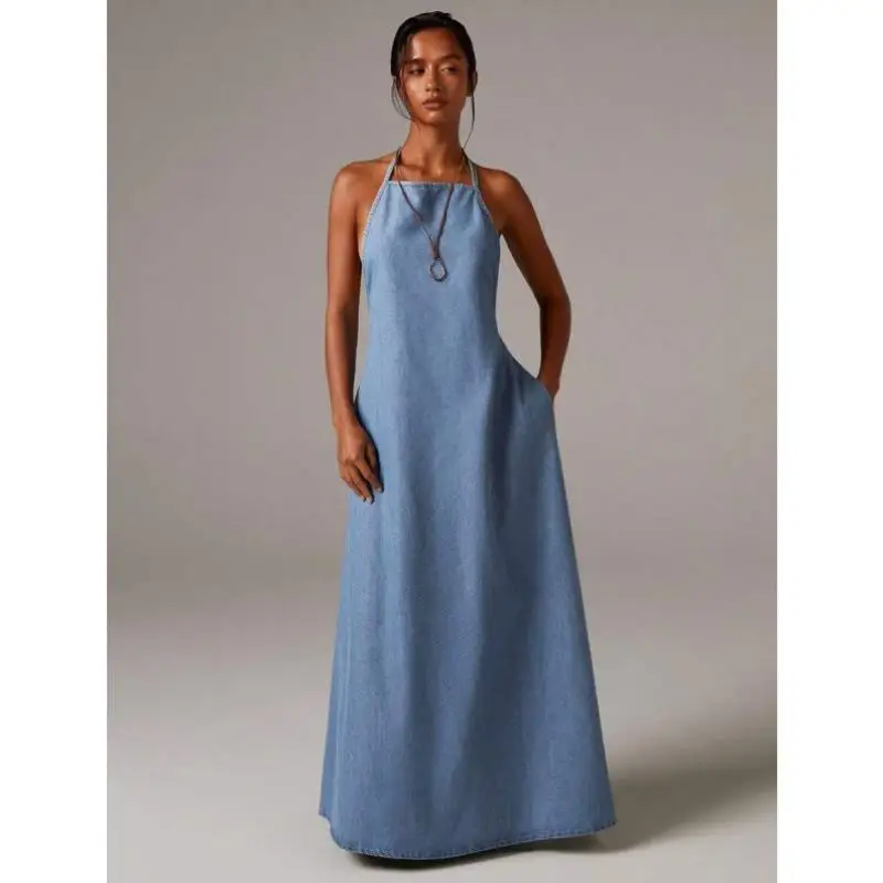 Dames herfst denim band lang Dr D 275 Sle Tee-kwart Sve dubbele taille H-lijn Ciwalk Faion-jurk