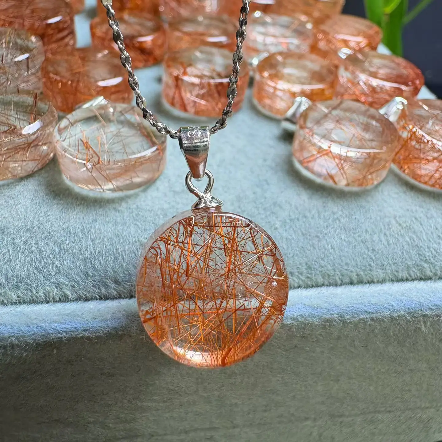 

1Pc Fengbaowu Natural Copper Rutilated Quartz Pendant Round Shape 925 Sterling Silver Reiki Healing Stone Jewelry Gift Women