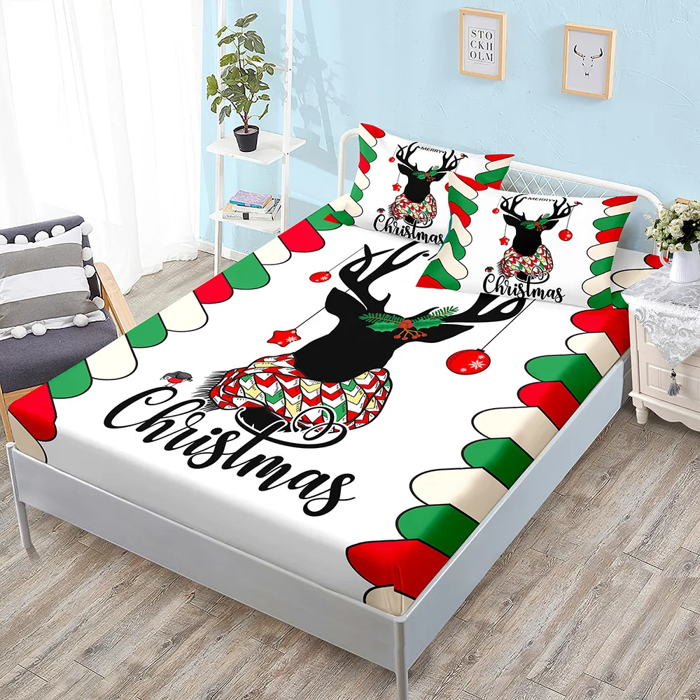 Ensemble de drap-housse de dessin animé de Noël pour enfants, housse de matelas Père Noël, linge de lit élastique pour garçons, Twin, Full, Queen, King Size