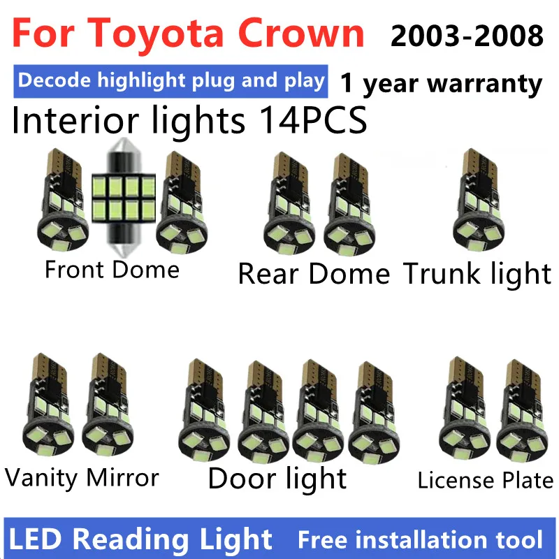 For Toyota Crown Athlete Royal Majesta 2003 2004 2005 2006 07 08 LED Interior Light Bulb Kit  Car Reading Dome Trunk Lamp Canbus