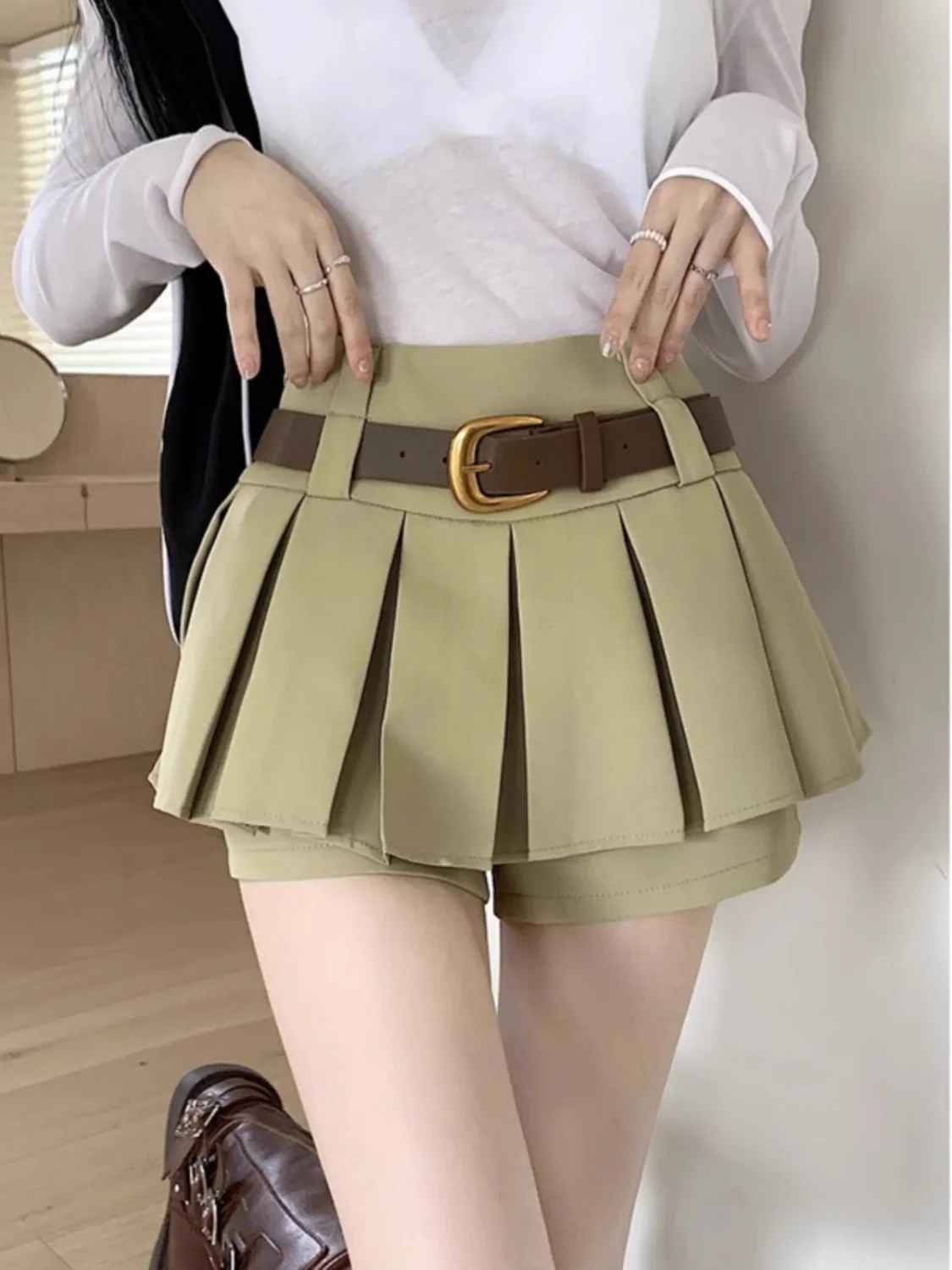 

STSVZORR Retro Pleated Half Length Skirt for Women's Summer 2023 New Sexy Style High Waisted Slim A-line Skirt