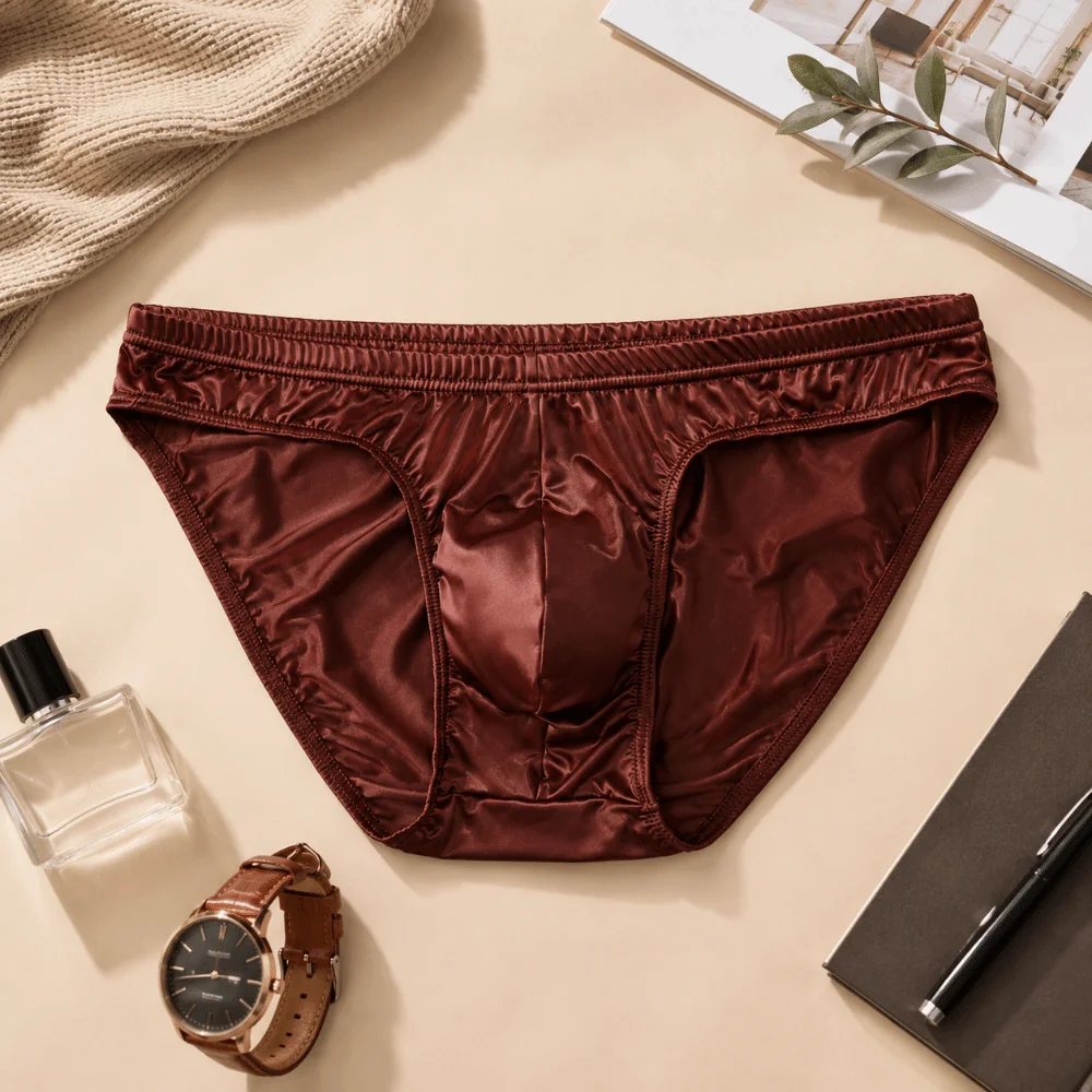 Comfortable Smooth Men's Underwear Low Waist Lingerie Triangle Briefs Bulge Pouch Breathable Satin Silk Panties Exercise
