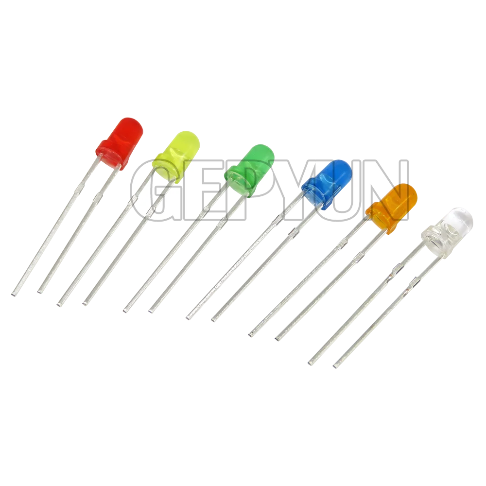 1000pcs Red Green Yellow White Blue 3mm led light emitting Transparent Round 3mm LED bulbs emitting diode new Gepyun