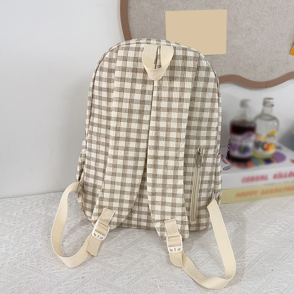 Japanese Ins Campus Versatile Large Capacity Retro Checkered Backpack for Women, Lightweight Backpack