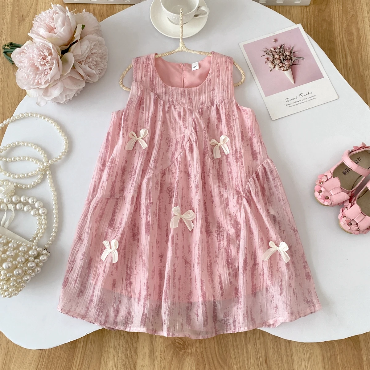 Girls Dress Summer Bow Fashion Pad Dye Sleeveless Princess Dress Children's Clothing