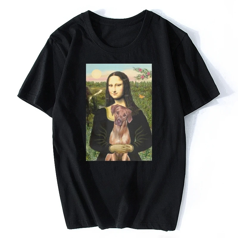 New Midnite Star Men Rhodesian Ridgeback Mona Lisa T Shirt Dogs Pets Cotton Tops Novelty T-Shirt Men Cotton Tshirt Tees Harajuku