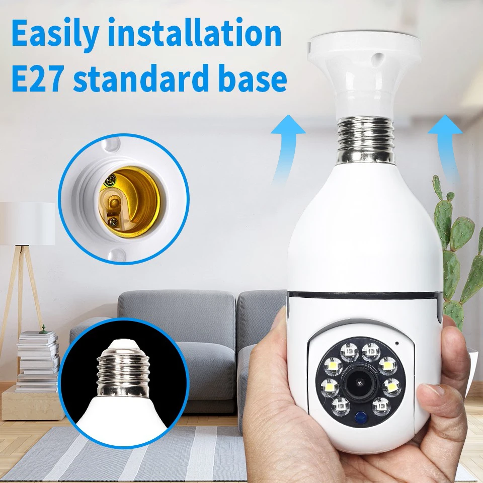 E27 Bulb 5G Wifi Camera Surveillance Night Vision Full Color Automatic Human Tracking 4X Digital Zoom Video Security IP Camera
