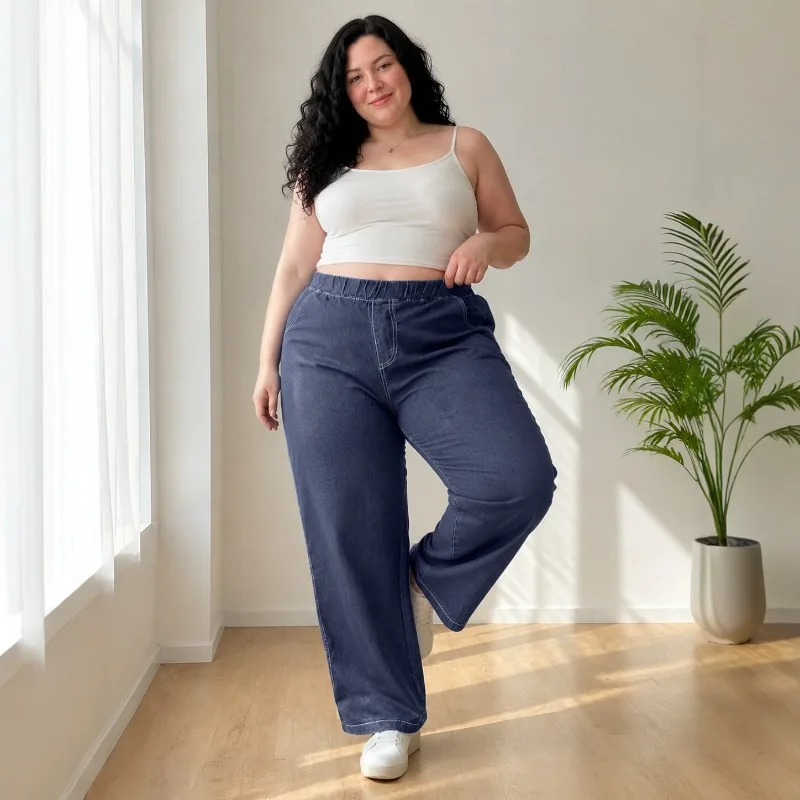 Summer Women Plus Size 9XL 8XL Comfort Straight Leg Jeans Slimming Wide Leg Pants 7XL 6XL 5XL High Waist Casual Ladies Trousers view 2