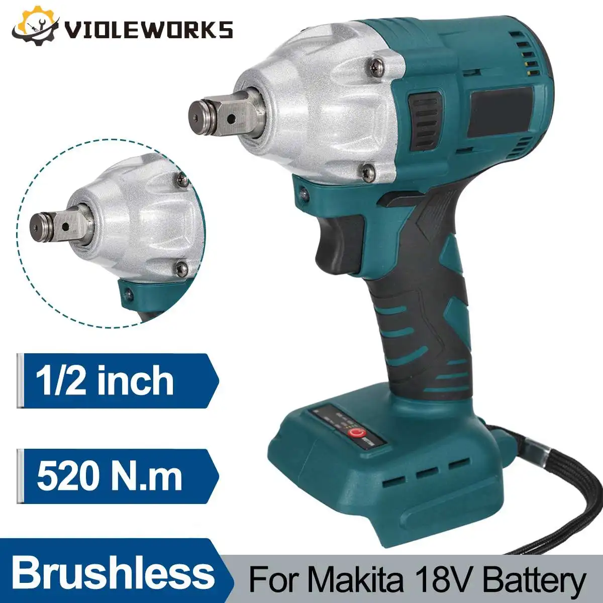 

520N.M Brushless Electric Impact Wrench Cordless Electric Wrench 1/2inch Screwdriver Socket Power for Makita 18V Battery