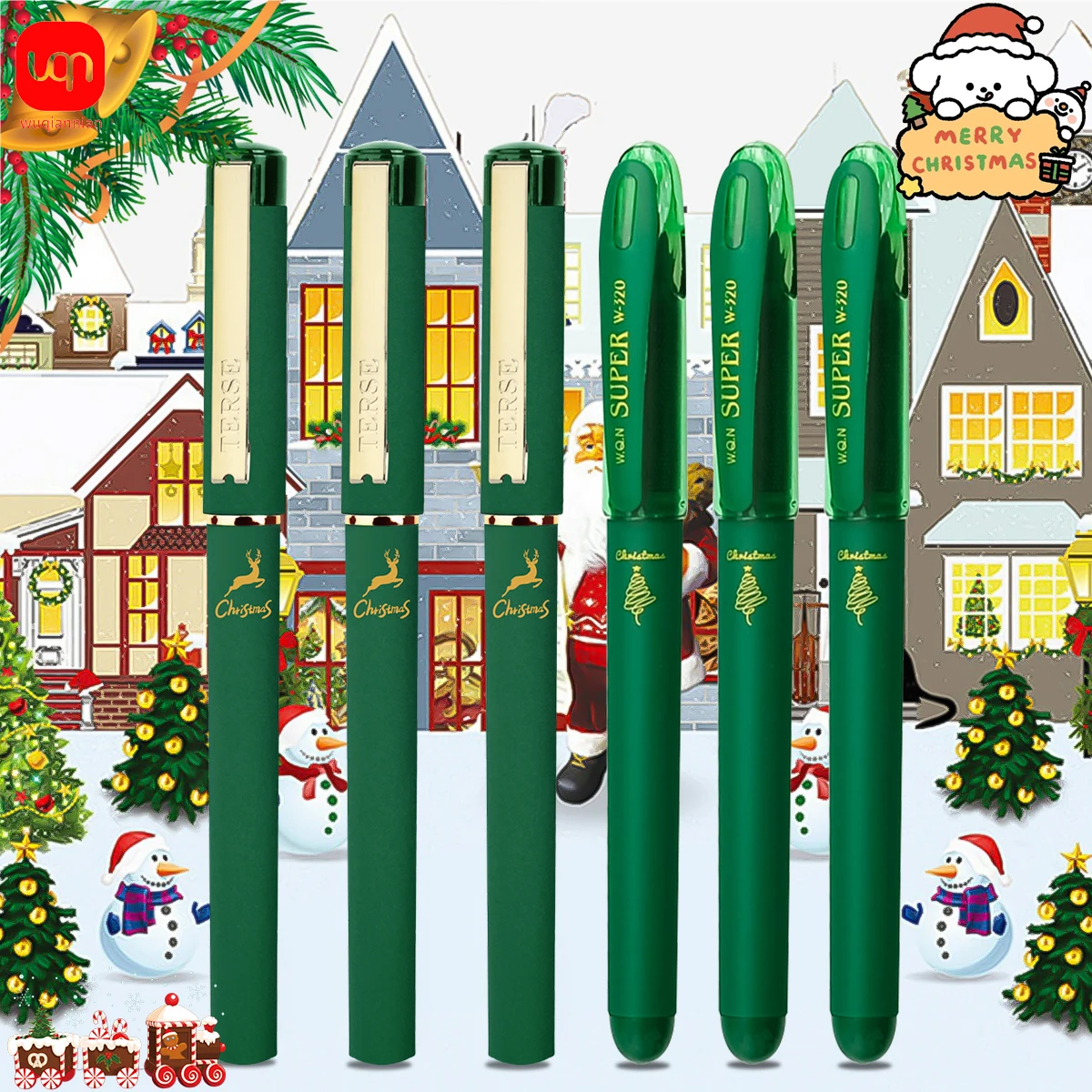 1/3pcs 1.0mm Green Christmas Design Neutral Pen Smooth Writing Drawing Pen Green Ink Durable Fast Drying School Supplies