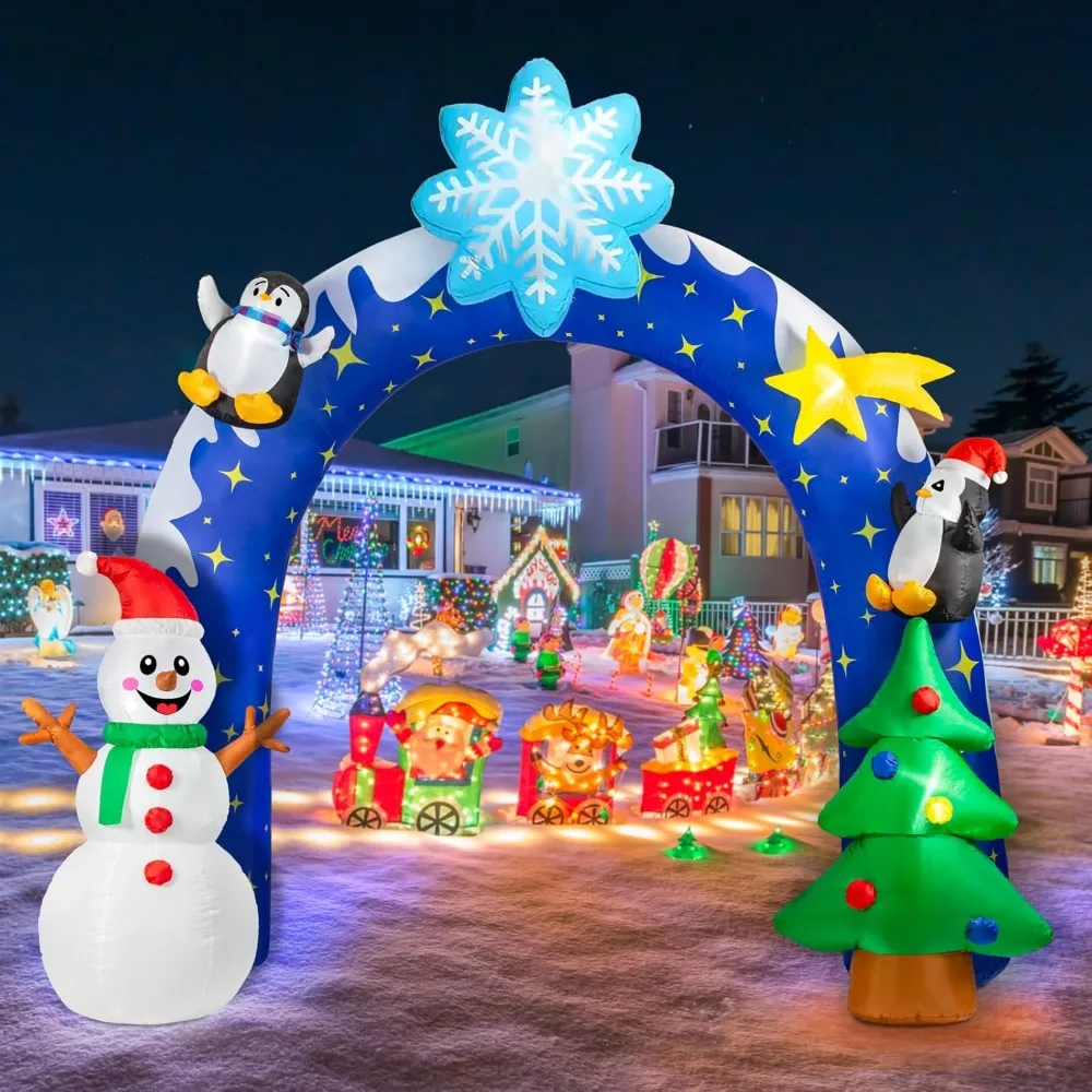 

10FT Christmas Inflatable Archway Decorations, Winter Blow Up Arch with Snowman Penguin Christmas Tree Outdoor Xmas Dec