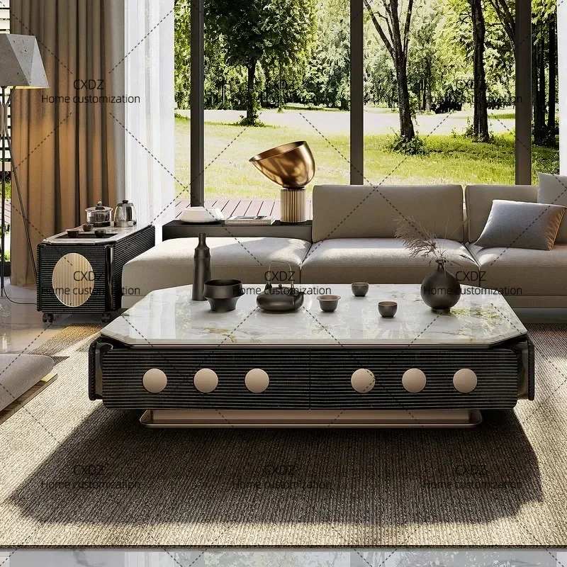 XX Multifunctional Mobile Slab Coffee Table Solid Walnut Wood Vintage Style Simple Tea Table for Living Room Small Space