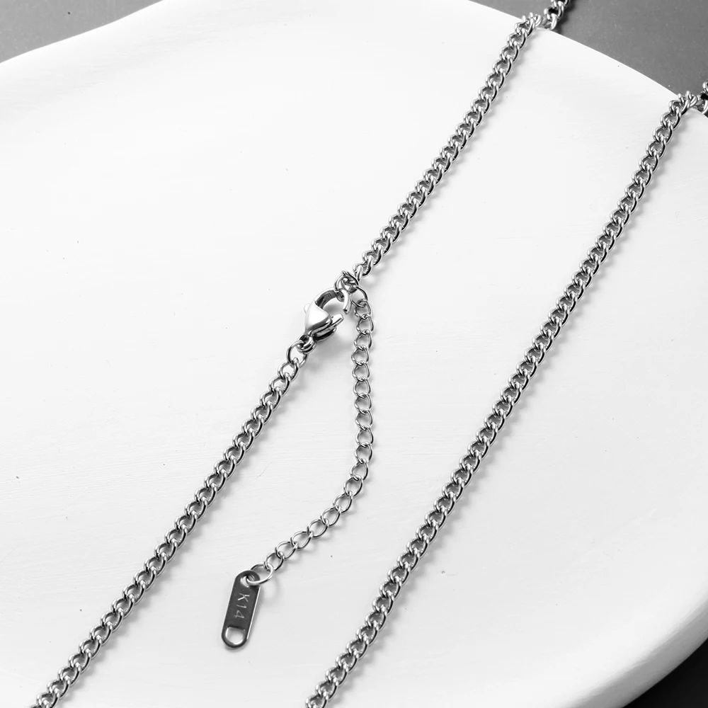 Lange Herren-Halskette aus Edelstahl, silberfarbene Kordel, DIY-Anhänger, Choker, Halsband, Halskette mit Karabinerverschluss, Schmuck – Detail 3