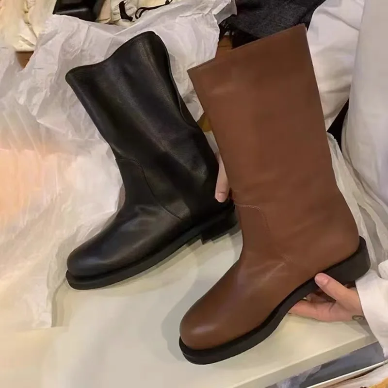 Botas medias altas para mujer invierno 2025 nuevo otoño zapatos de media pantorrilla mujer elegante y elegante diseñador de lujo Gyaru cómodo primavera