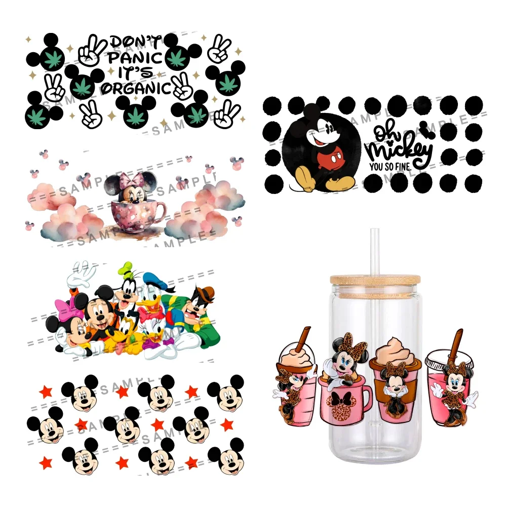 Cartoon Mickey Minnie Disney Pattern UV DTF Transfer Sticker Waterproof Transfers Decals For 16oz Glass Cup Wrap Stickers