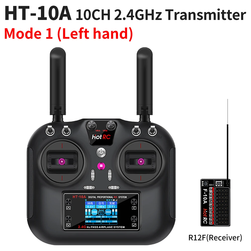 HOTRC HT-10A RC Transmitter 10CH 2.4G 1.7Inch Screen With F-10A Receiver For Model Airplanes RC Boats Car Drones DIY Robots