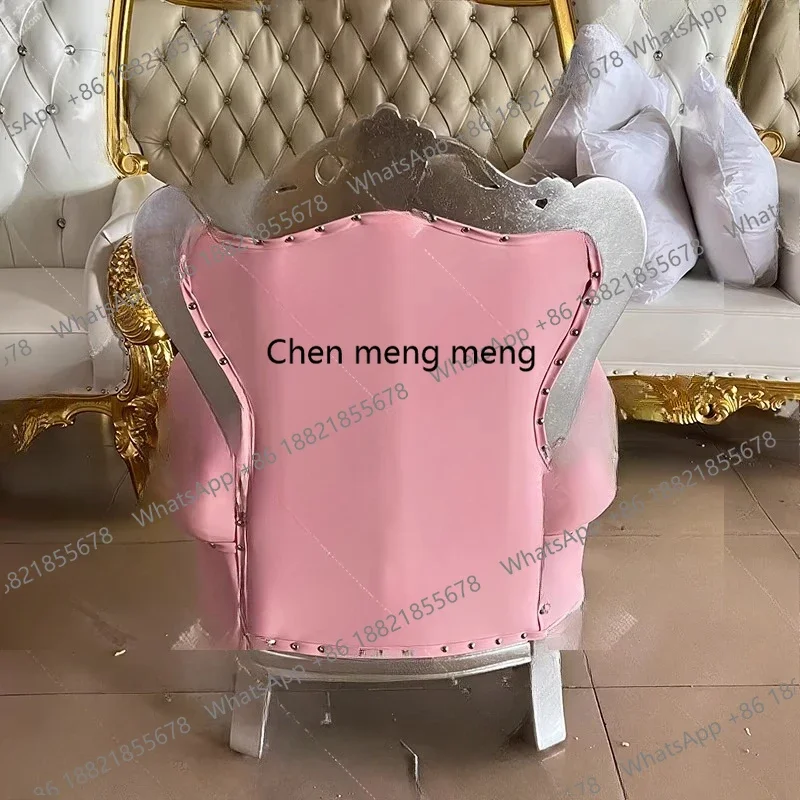 R European balcony single sofa chair opened, backrest, bedroom study pink, gold leaf
